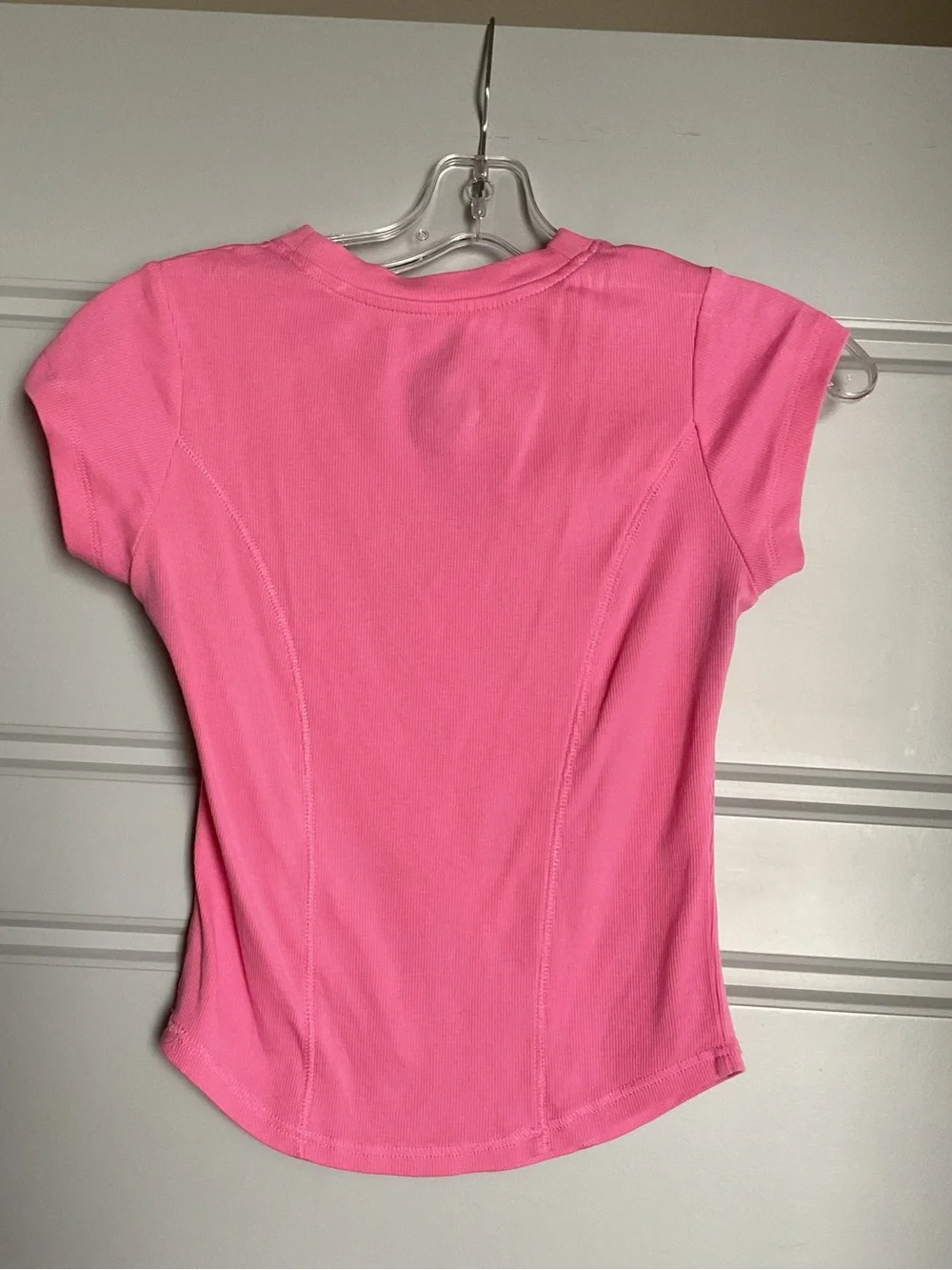Short-Sleeve Ribbed Henley Tee in Bubblegum Pink - Picture 5 of 6